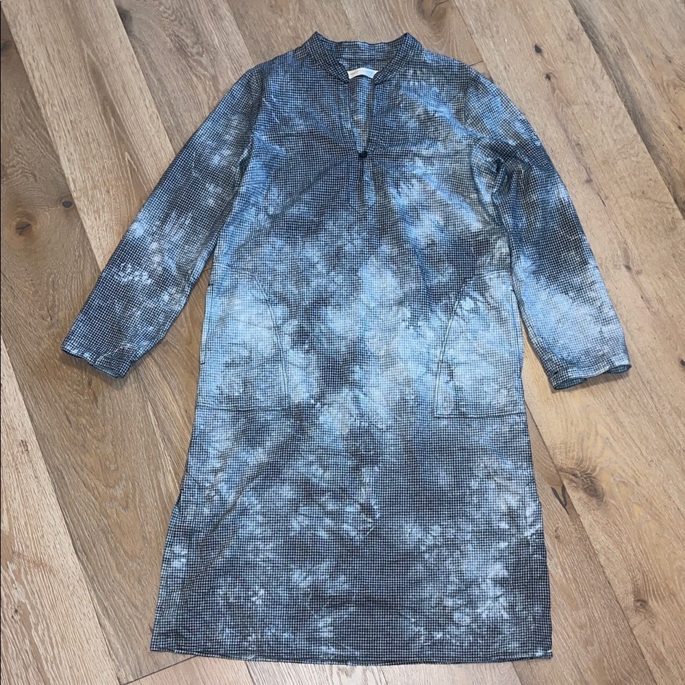 Raquel Allegra Black and Blue Tie-Dye Shirt dress cotton linen size 2 gray